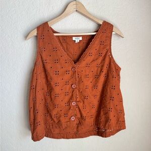 Terracotta Eyelet Button-Down Vest